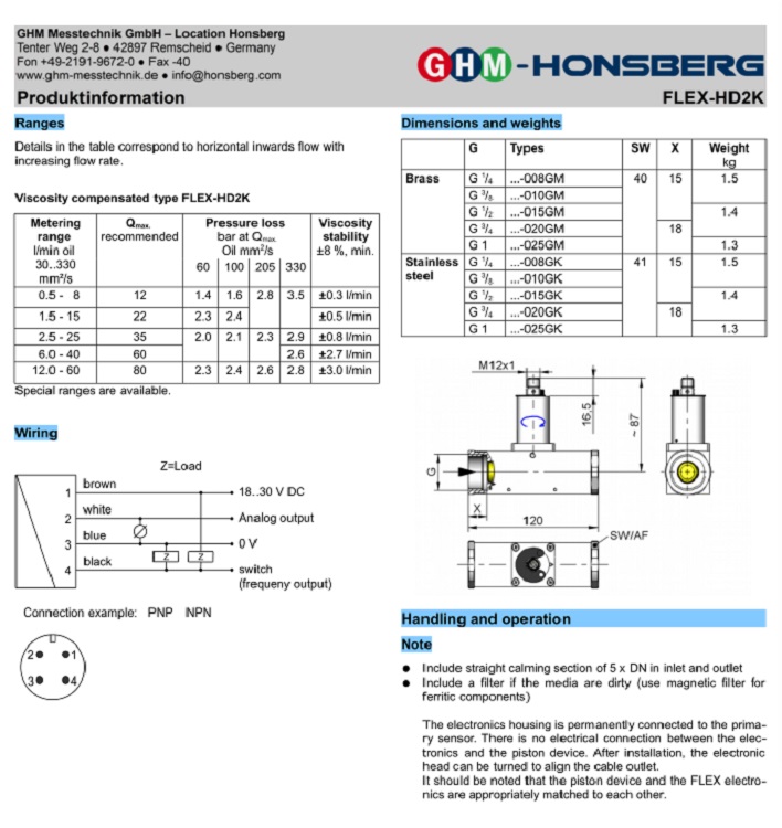 德国豪斯派克HD2KO1-015GM015E 流量开关+FLEX-HD2K-IKK变送器HD2KO1-015GM015E+FLEX-HD2K-IKK