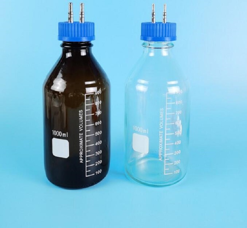 500ml双通补料瓶/GL45补料瓶盖反应器（双通，端盖不锈钢304的，带盖，耐酸，棕色） W-020722+B-W00323