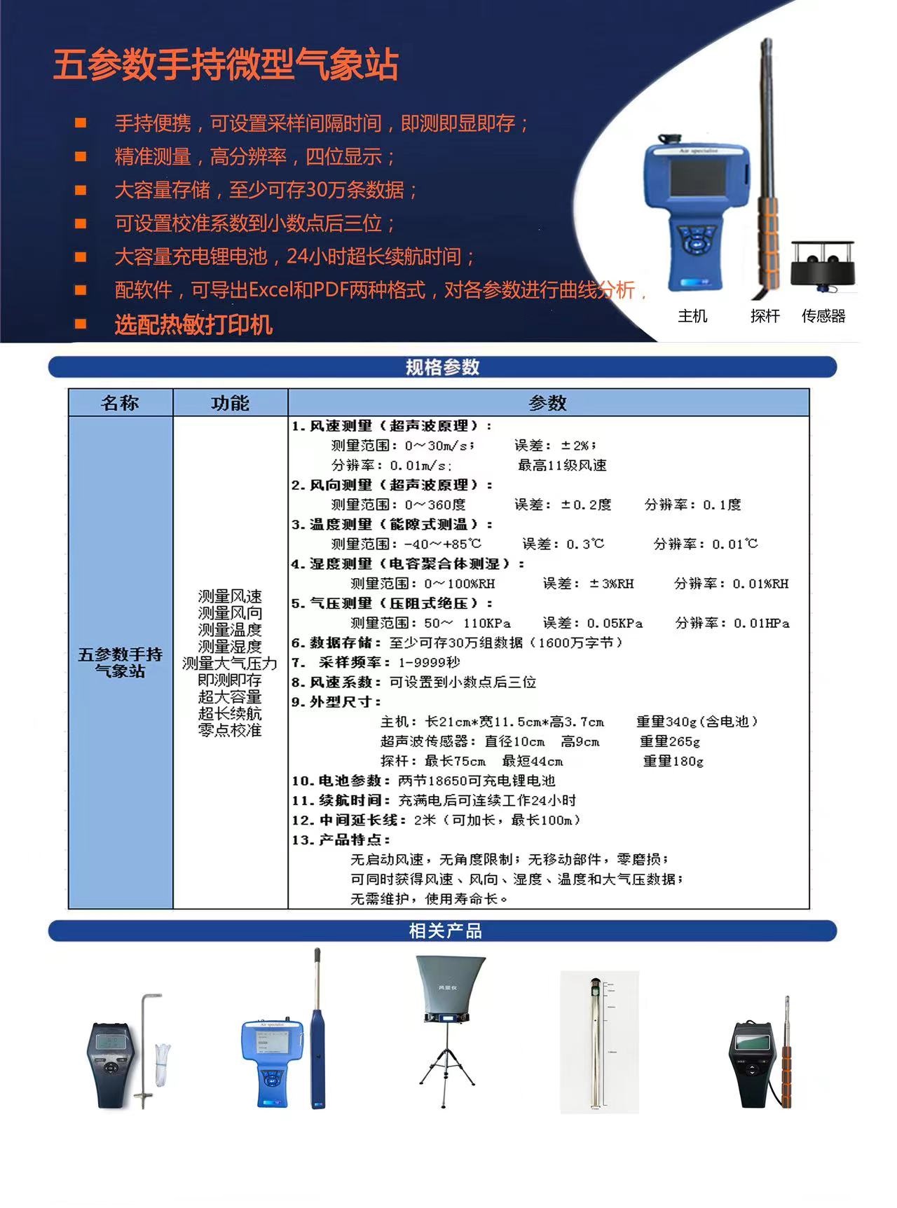 五参数手持微型气象站(）M324668