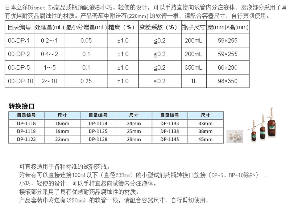 日本立洋可调瓶口取液装置00-DP-2B