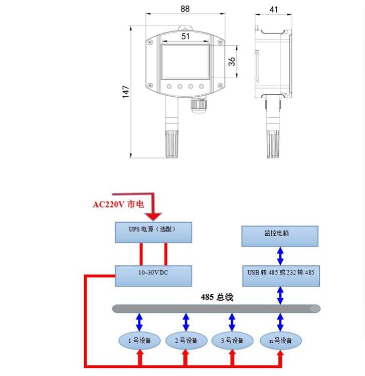 一体式温湿度传感器/工业型壁挂液晶温湿度变送器(485型)RS-WS-*-2D-LCD
