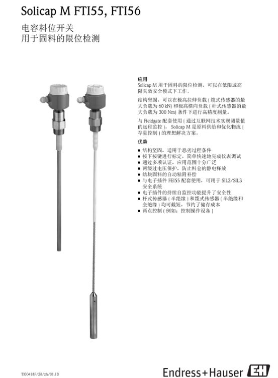 E+H射频导纳料位计/电容料位开关 FTI55FTI55-B1C2B3J43A1A